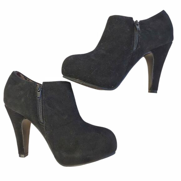 JINPIN Black Faux Suede Ankle Boots US Size 7.5 High Gothic Heel Platform Vegan - Picture 6 of 11